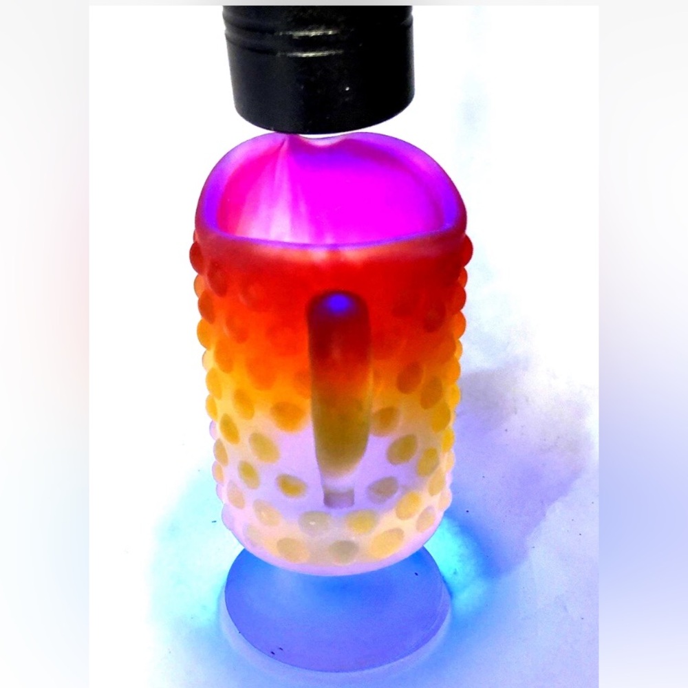 Vintage UV Glow Amberina Hobnail Creamer Hand Blown